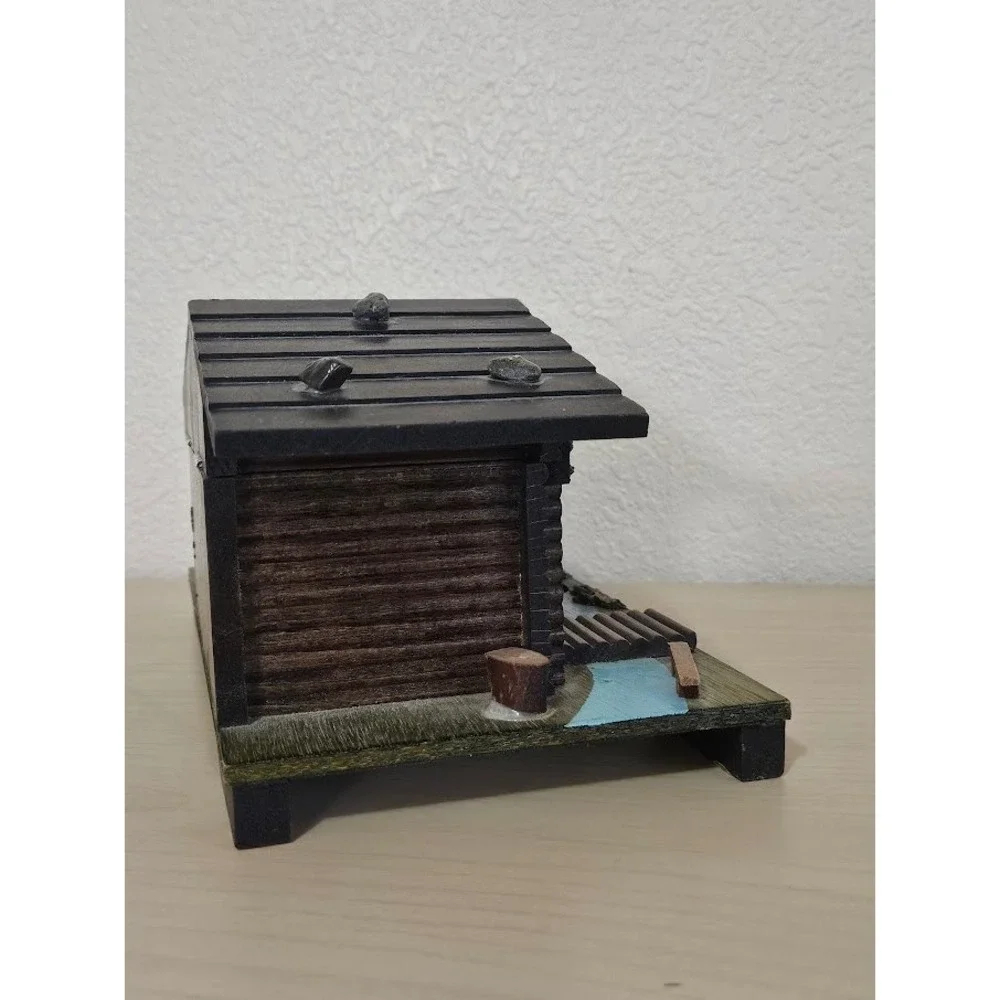 Vintage Japan Wood Chalet Music Box Water Wheel Alpine Cabin Jewelry Box Mirror